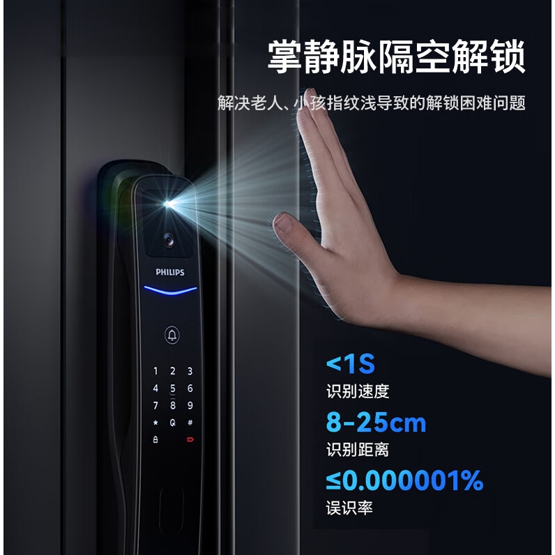 PHILIPS 飞利浦 小蓝盾掌静脉家用防盗锁 702MVP 1741.61元