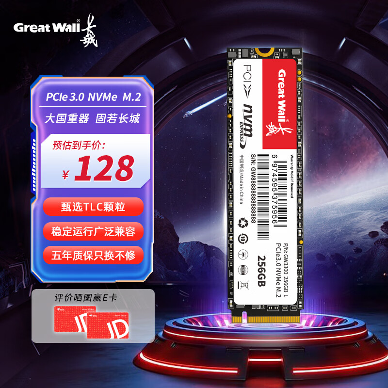 Great Wall 长城 256GB SSD固态硬盘 M.2接口 125元