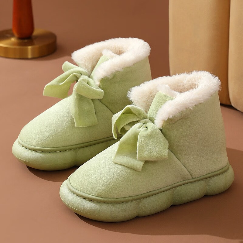 莫诗尼 冬季加厚女士中筒雪地靴 加绒保暖防滑厚底户外短筒棉鞋 浅绿色 偏