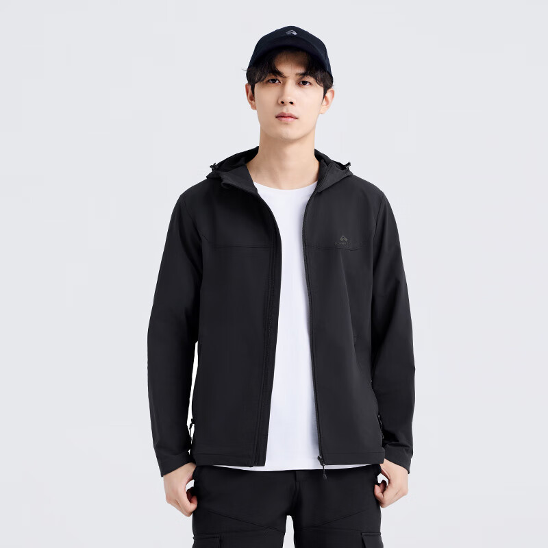 Pioneer Camp 海豹软壳衣男户外爬山服休闲春秋功能外套通勤夹克 黑色 211.63元
