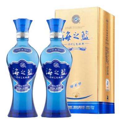 洋河 蓝色经典海之蓝 口感绵柔浓香型高度白酒 （内附礼袋） 52度 375mL 2瓶 