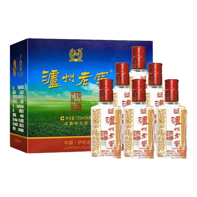 泸州老窖 六年窖头曲 52度浓香型 125ml×6瓶 84元（合14元/瓶）