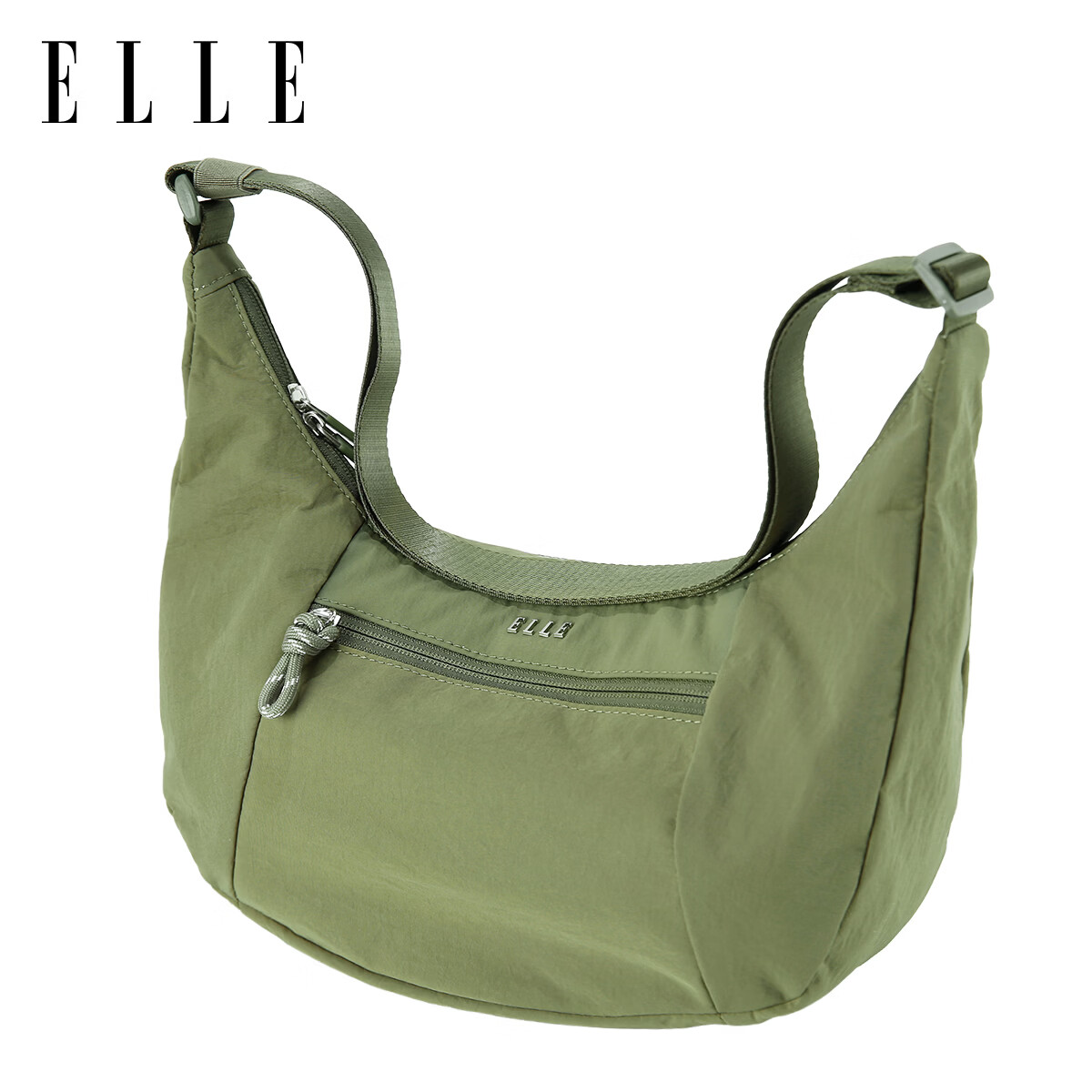 ELLE 斜挎包牛角包时尚包包 青苔绿 89元（需用券）