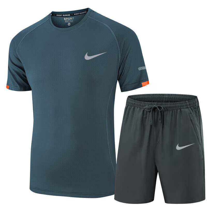 LHKN 运动套装男士夏季短袖T恤短裤速干T大码跑步健身服套装 699兰灰色两件