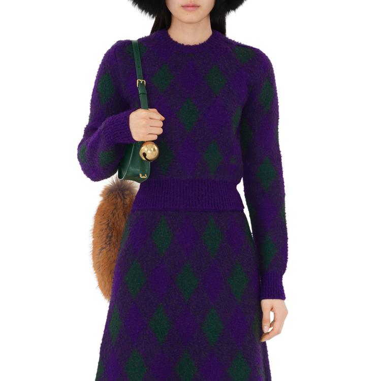 BURBERRY 女式菱形格100%绵羊毛时髦洋气长袖圆领套头羊毛衫 1490元