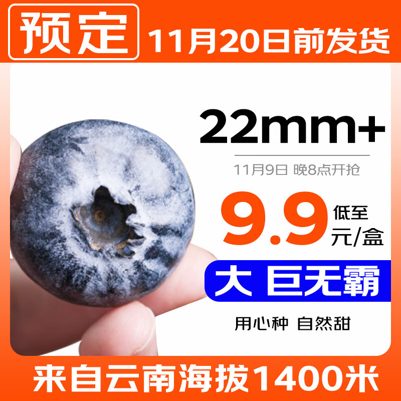 京鲜生 云南蓝莓巨无霸 22mm+ 125g/盒 12盒装 147.2元（需用券）