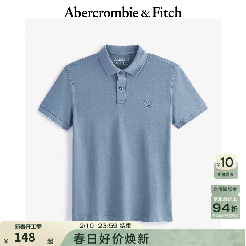 Abercrombie & Fitch 男装24夏款通勤经典小麋鹿短袖Polo衫 蓝色(4274) XL (180/116A) 148