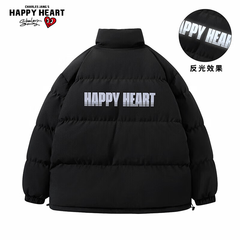 CHARLES JANG'S HAPPY HEART 查尔斯桃心 加厚保暖美式休闲面包服宽松立领反光字母