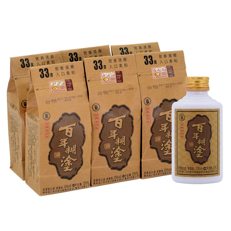 百年糊涂 经典小百年 33度 浓香型白酒 125mL*6瓶 80元