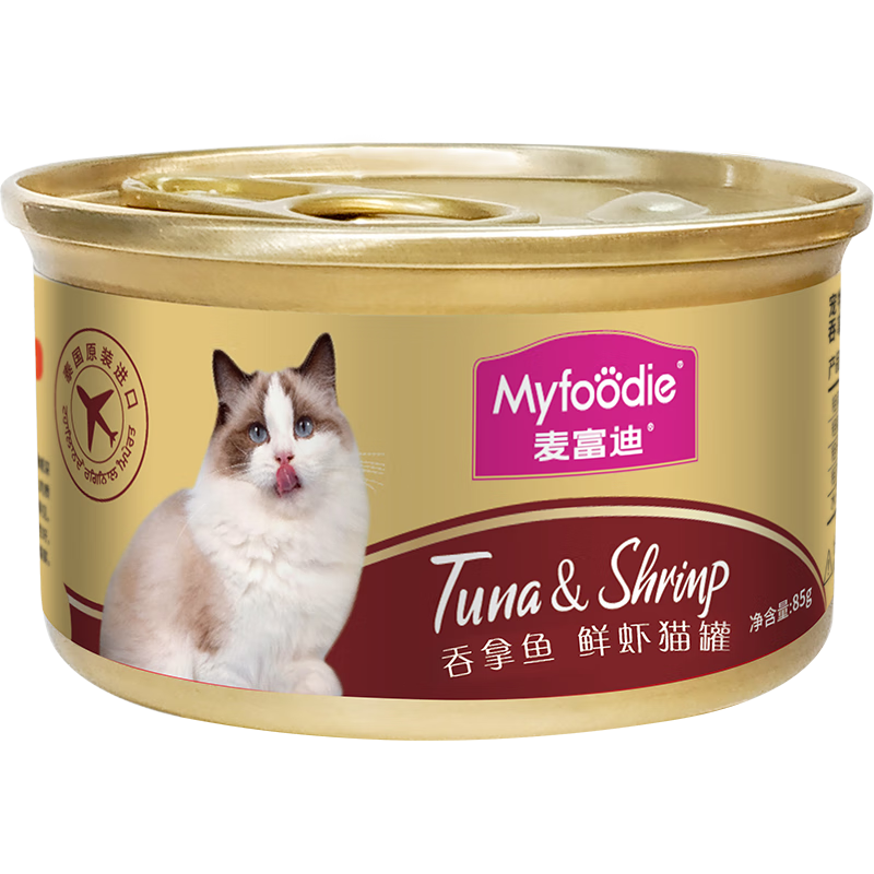 京东PLUS：Myfoodie 麦富迪 猫罐头 浓汁吞拿鱼鲜虾85g*24 62.01元包邮