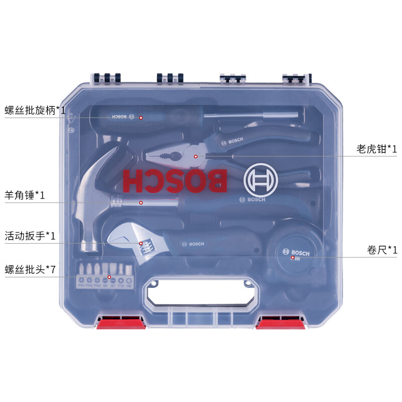 博世 BOSCH 家用多功能五金工具套装（12件套） 手动工具箱 75.59元