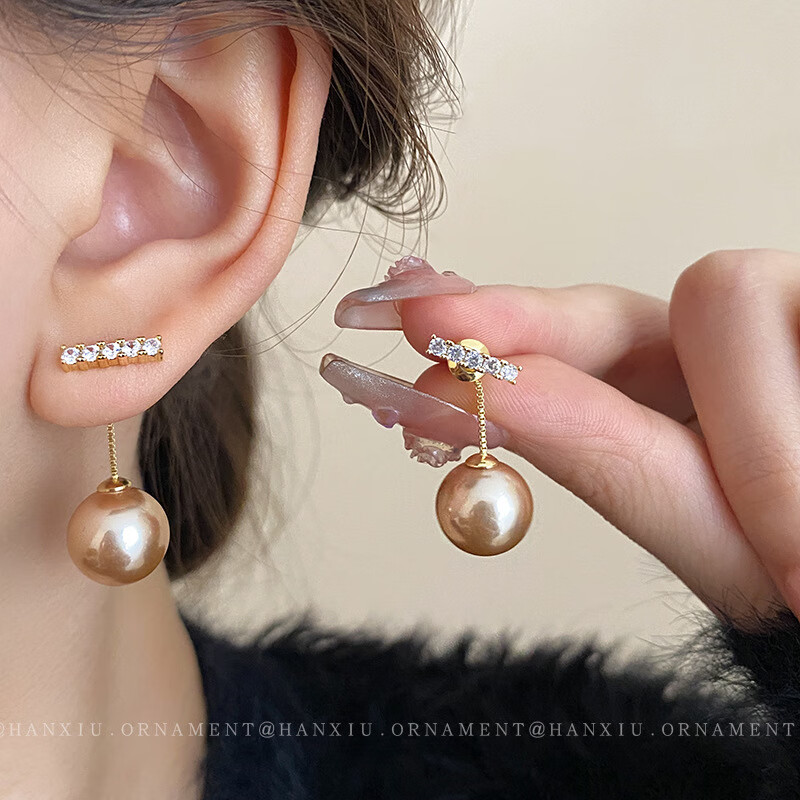 KOSE 高丝 银针锆石珍珠耳环简约时尚气质耳坠法式一款两戴耳钉耳饰 17.8元
