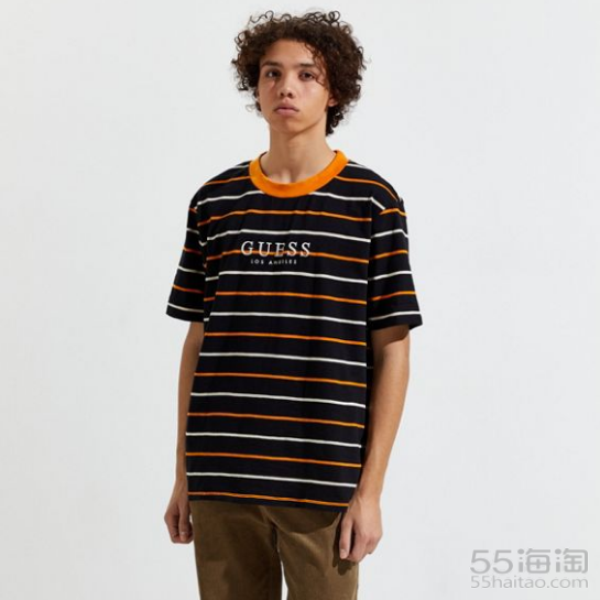 Guess Stripe Embroidered Text 条纹T恤