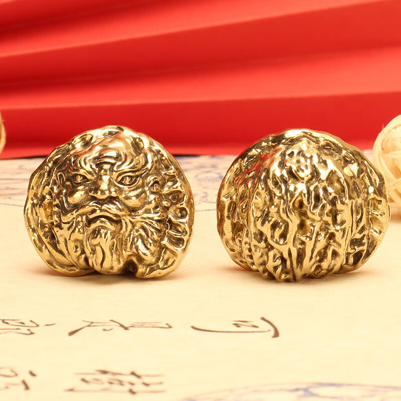 绿息 黄铜 钟馗实心核桃 金属手把件 工艺品 黄铜核桃 （两只装） 48.92元（