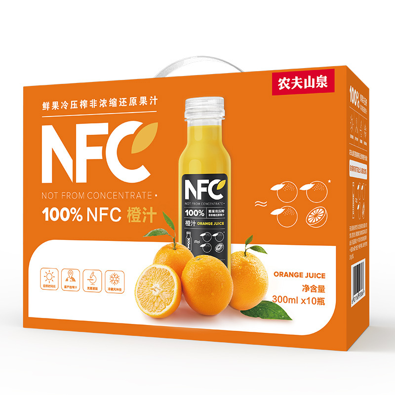 NONGFU SPRING 农夫山泉 NFC橙汁100%橙子冷压榨300ml*10瓶礼盒 44.69元（需买4件，需