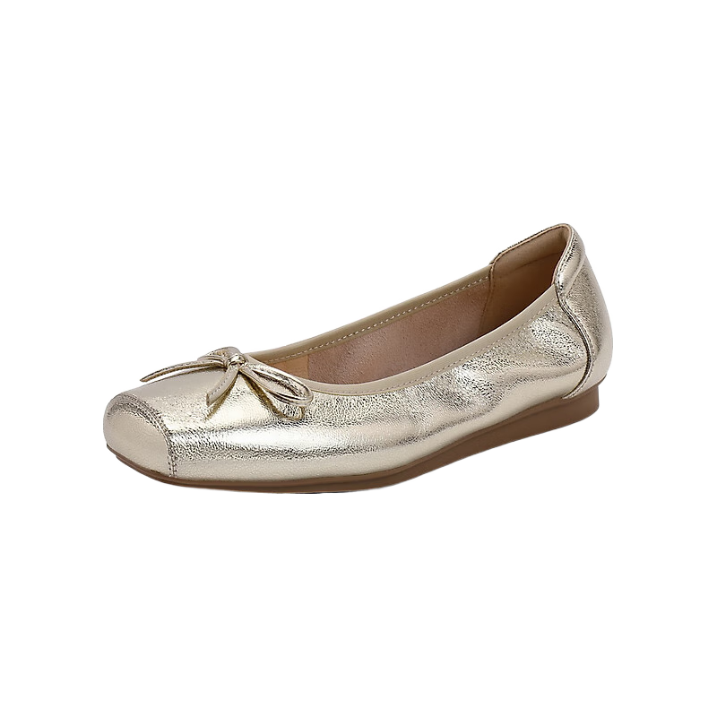 百丽 芭蕾风平底鞋女24夏季真皮蝴蝶结单鞋B3W1DCQ4 金色 37 374元（需用券）