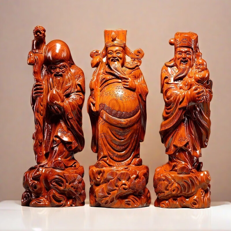 古兮木禮 花梨木雕福祿壽喜財擺件實木家居客廳裝飾 1800元（需用券）