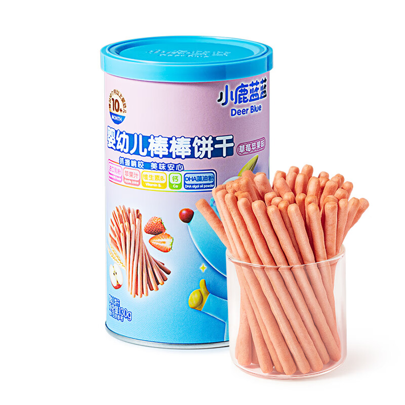 小鹿蓝蓝 婴幼儿棒棒饼干婴儿手指饼干儿童宝宝零食磨牙棒草莓苹果味130g 9