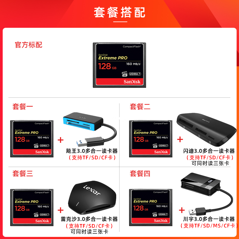 SanDisk 闪迪 cf卡128g 1067x高速cf卡160M单反相机内存卡佳能5D4存储卡5D3 749元