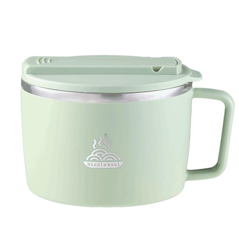京东京造 泡面碗 小304不锈钢带盖饭盒双层防烫大容量1.3L绿色 304泡面碗1.3L