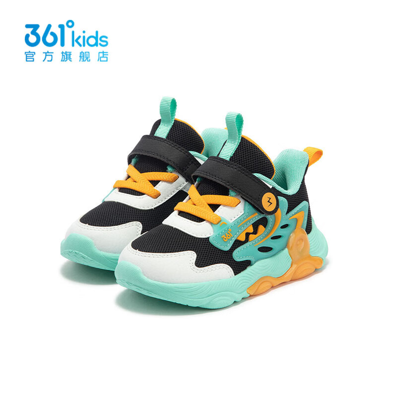 361° 童鞋休闲鞋2024年秋季幼童运动鞋 碳黑/361度白/澄青绿色 23码 64元