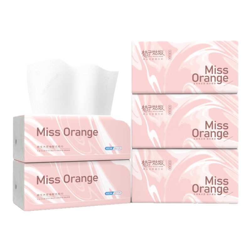 桔子姑娘 拾光大包抽纸 5层480张*5包 家用加厚面巾纸 拾光体验装 6.99元(需领