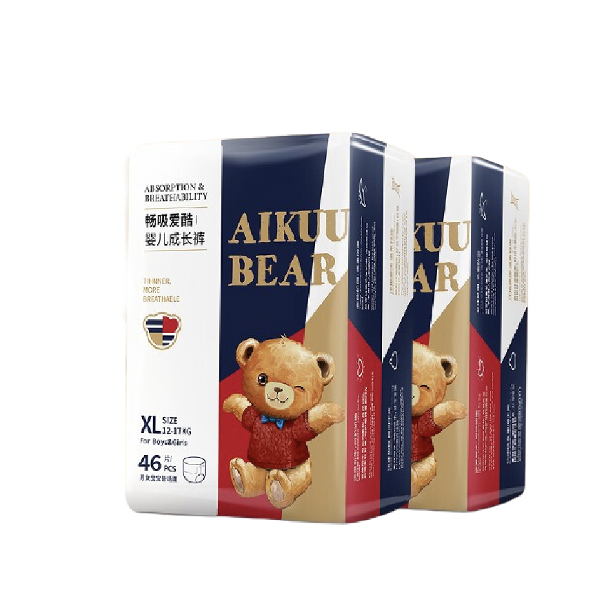 AIKUUBEAR 爱酷熊 畅吸超薄拉拉裤XL92加大码尿不湿婴儿超薄瞬吸干爽 54.27元