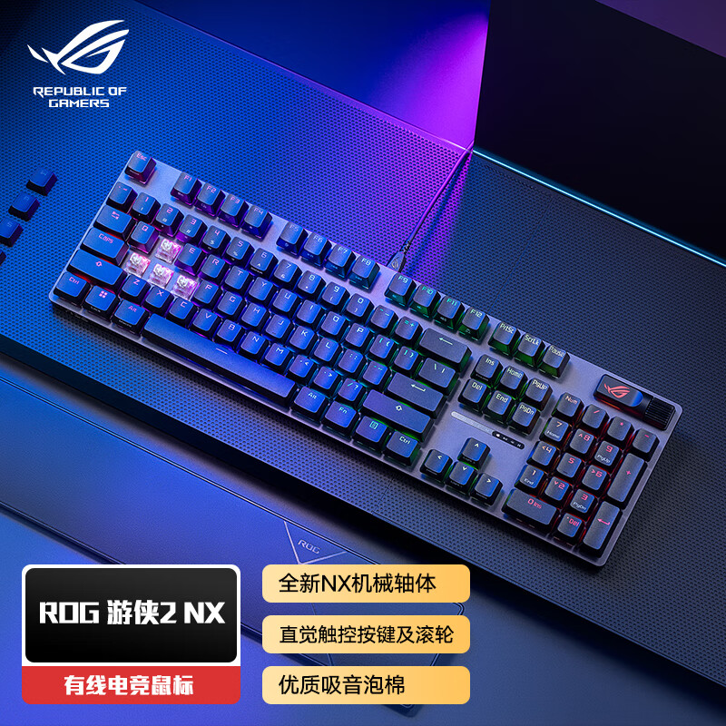 ROG 玩家国度 游侠2 NX 机械键盘 有线游戏键盘 NX冰暴灰轴 RGB背光键盘 104键 