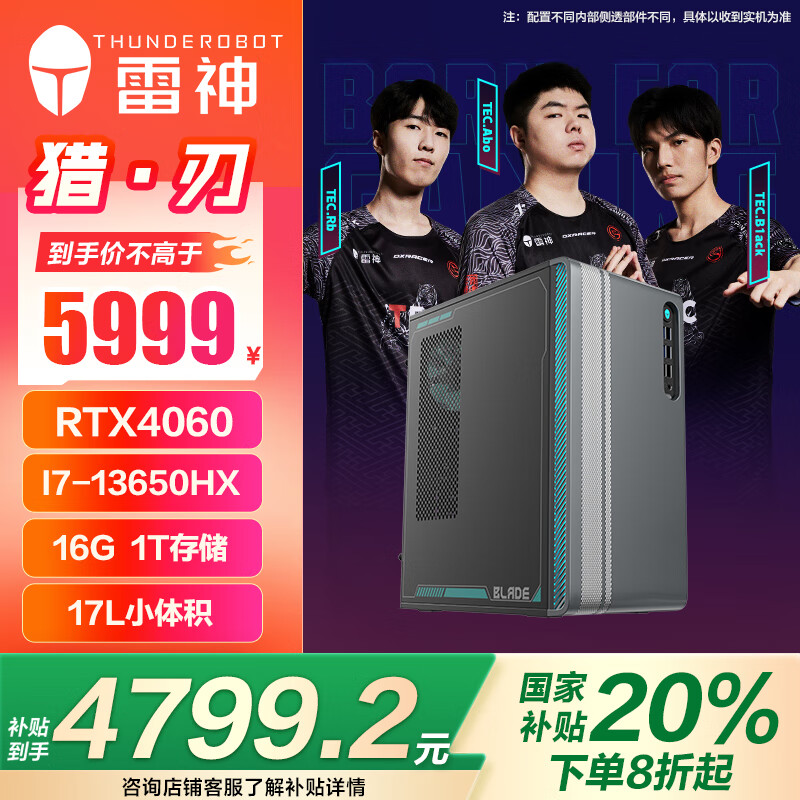 雷神 黑武士·猎刃台式机主机（i7-13650HX、16GB、1TB、RTX4060 ） ￥4799.2