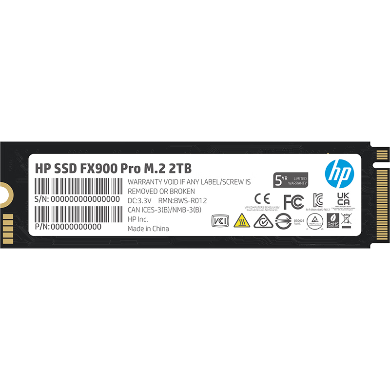 HP 惠普 2TB SSD固态硬盘 M.2接口(NVMe协议) FX900PRO系列PCIe 4.0暗影精灵AI PC电脑2GB