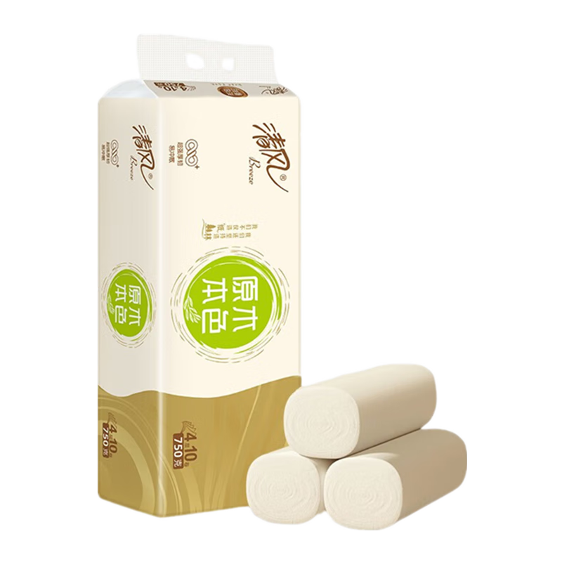 清风无芯卷纸4层加厚大卷卫生纸实惠装厕所纸巾家用厕纸手纸家庭装 4层 75g/卷*10卷 4.85元