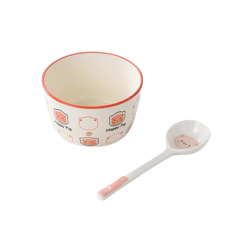 再降价：釉下彩可爱卡通碗碟套装家用高颜值陶瓷碗筷盘餐具 1碗1勺 2件套 0