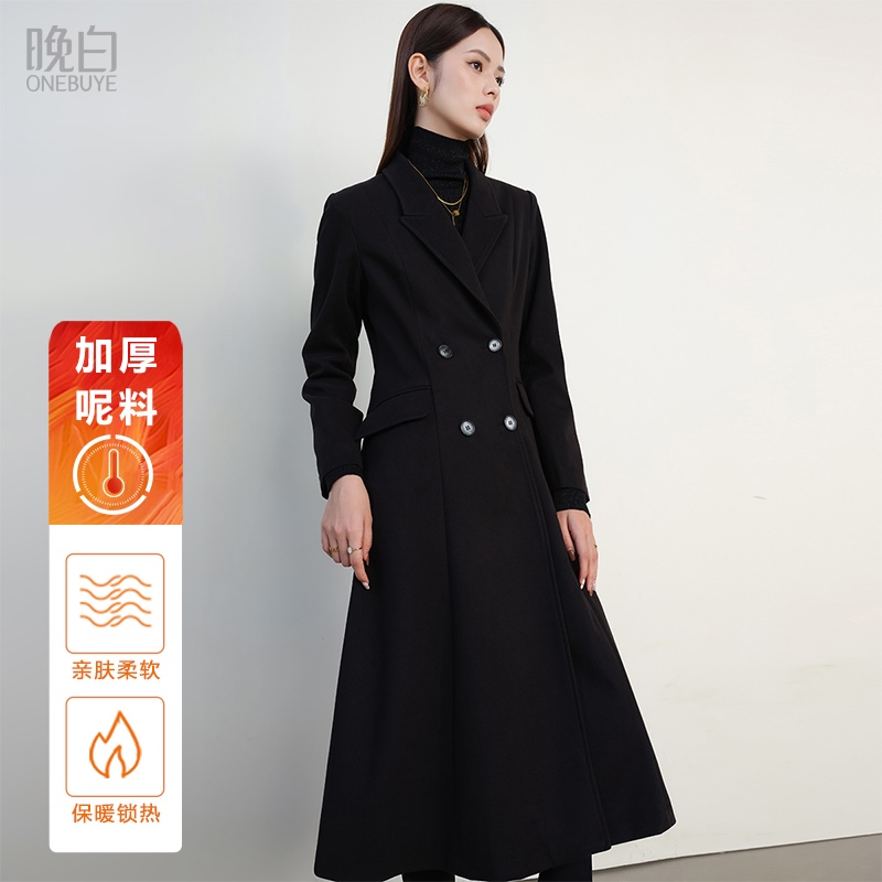 88VIP：ONEBUYE 晚白 2025年冬时尚简约气质厚外套休闲纯色长款毛呢大衣女 165.3