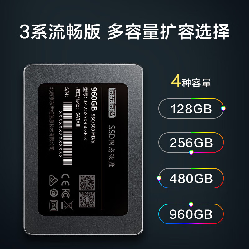 京东京造 3系列 128GB SATA3 SSD固态硬盘JZ-2.5SSD128GB- 65元