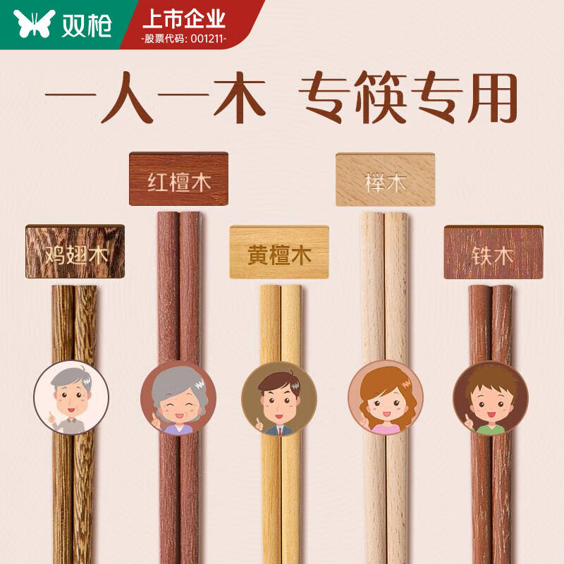 双枪 家用实木防滑分食筷套装 原木10双装 11.14元包邮(有优惠券)