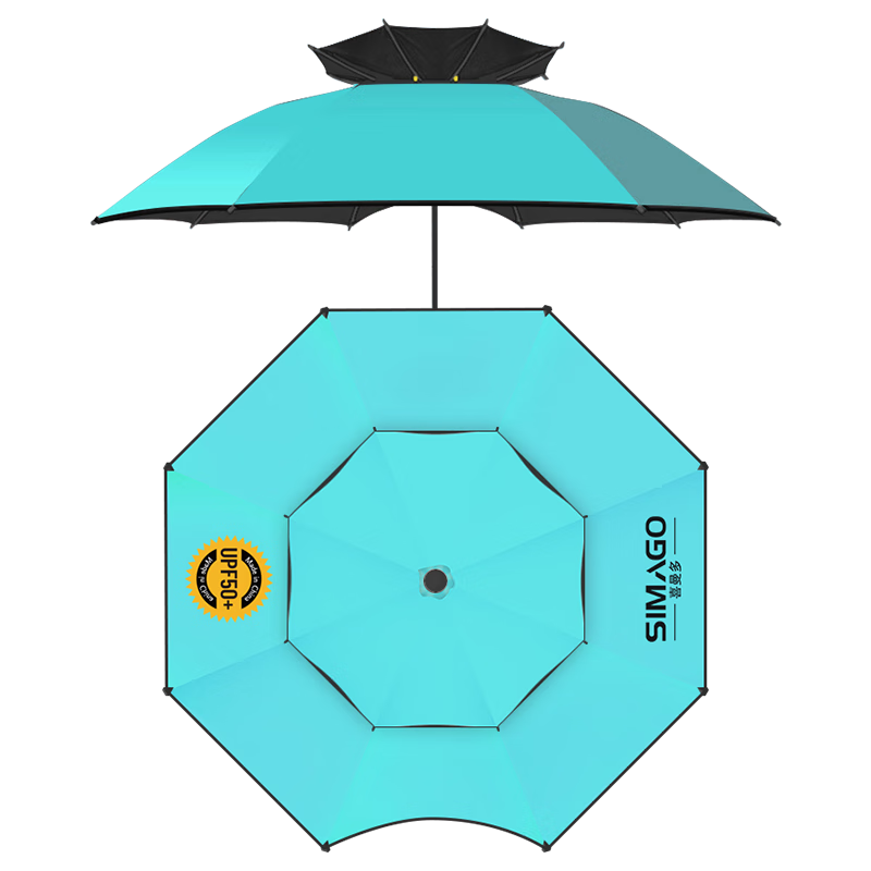 PLUS会员:simago喜曼多 钓鱼伞 防暴雨防紫外线抗强风双层加厚万向钓伞 111.3元