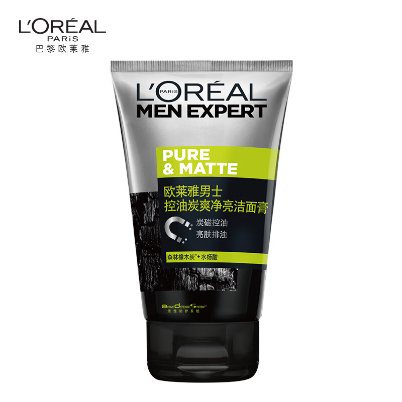 L'OREAL PARIS 欧莱雅 男士控油炭爽净亮洁面膏 100ml（临期清仓） 22.67元