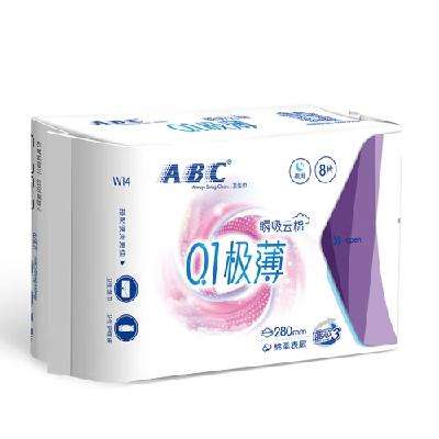 PLUS会员：ABC 瞬吸云棉0.1极薄夜用卫生巾 28.5cm 8片*6件 多款可任选 28.7元（4.7