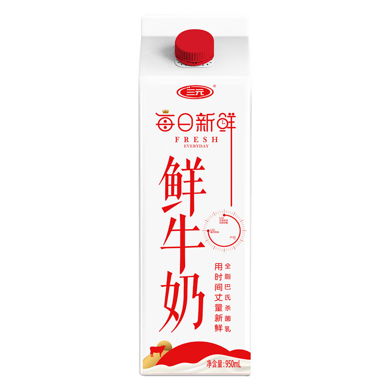 SANYUAN 三元 每日新鲜 鲜牛奶 950ml 5.9元（需买14件，共122.92元，双重优惠）