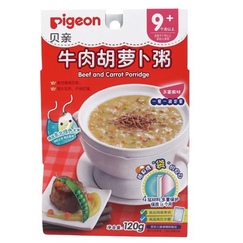 Pigeon 贝亲 婴幼儿辅食粥 牛肉胡萝卜味 120g 6.27元（需买11件，共68.95元，需