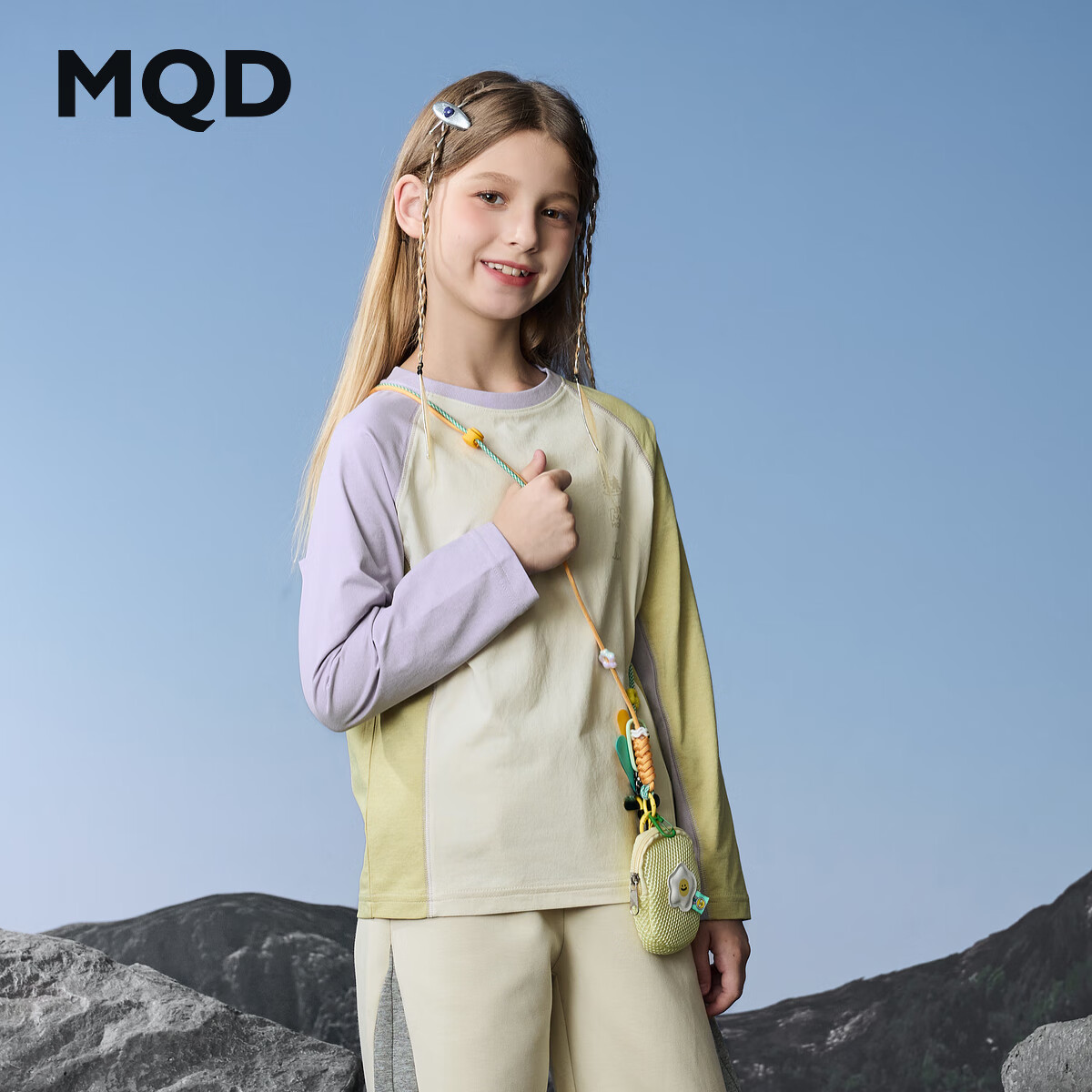 MQD 马骑顿 女童25秋户外露营登山内搭撞色插肩袖圆领长袖T恤 米白 140 54.92元