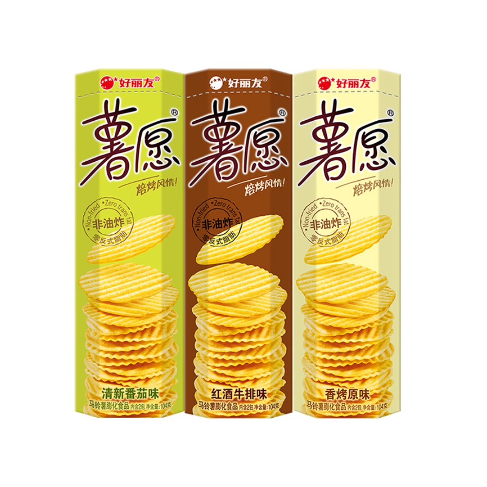 好丽友 薯愿薯片三连包 原味番茄味牛排味 312g 15.9元（需用券）