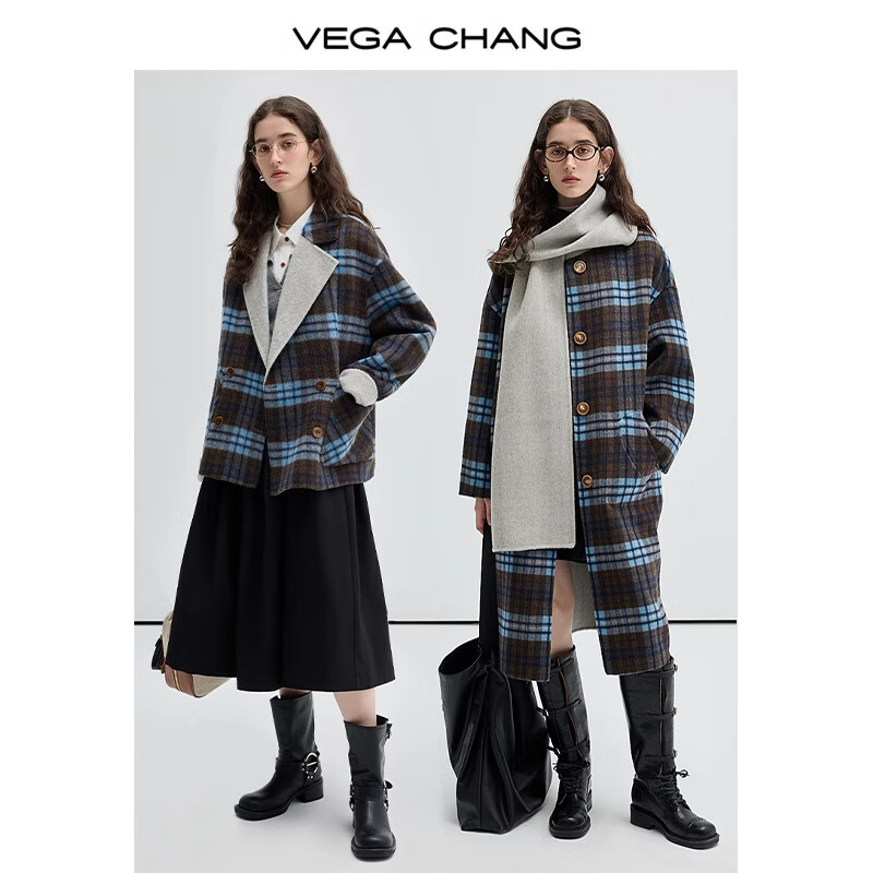 20点开始：VEGA CHANG 绵羊毛+羊驼毛 双面呢长款大衣女 V24400025SQ 送围巾 494.01