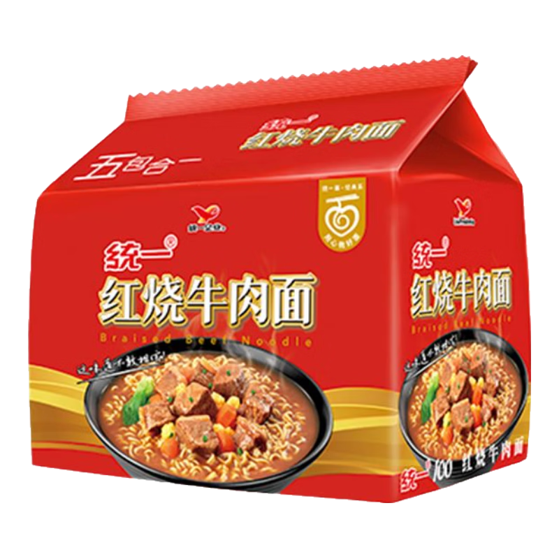 plus会员（换购）：统一方便面 红烧牛肉味 五连包 100g*5袋装 9.6元（需换购