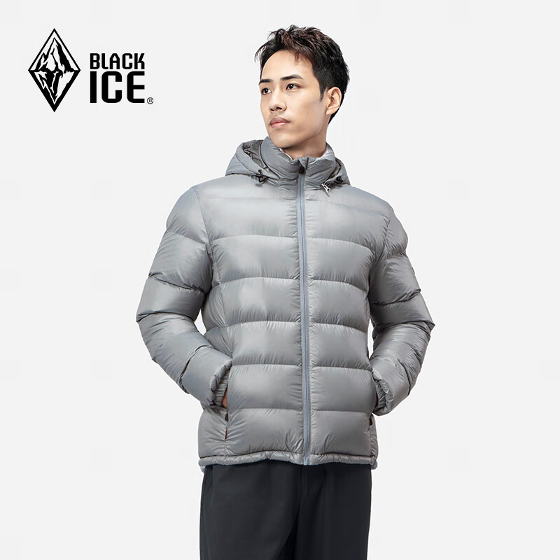 BLACKICE 黑冰 休闲保暖连帽鸭绒羽绒服可脱卸帽男款羽绒外套 灰色 XL 399元