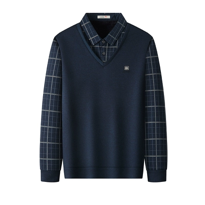 红蜻蜓 男士假两件毛衣加绒加厚冬季休闲保暖中年爸爸装打底衫 36.9元+3元