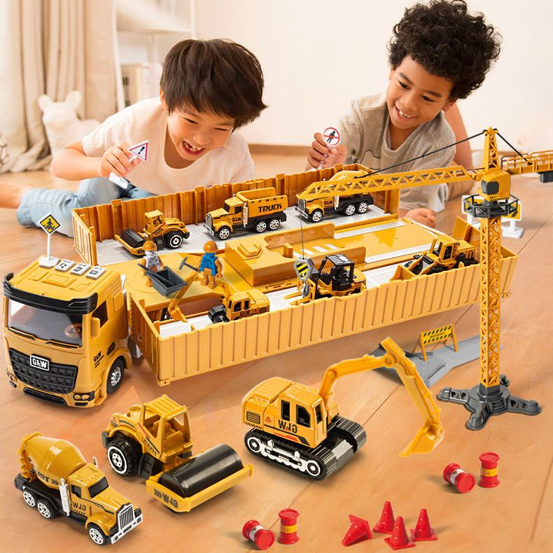 GLW 钢力威 合金工程车套装玩具大集装箱货柜车儿童挖掘机大卡车大型货车