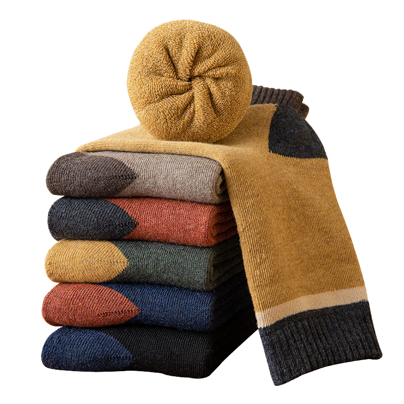 俞兆林 5双加厚中筒袜 男秋冬季保暖毛巾雪地袜 加绒毛圈地板袜 11.96元(需