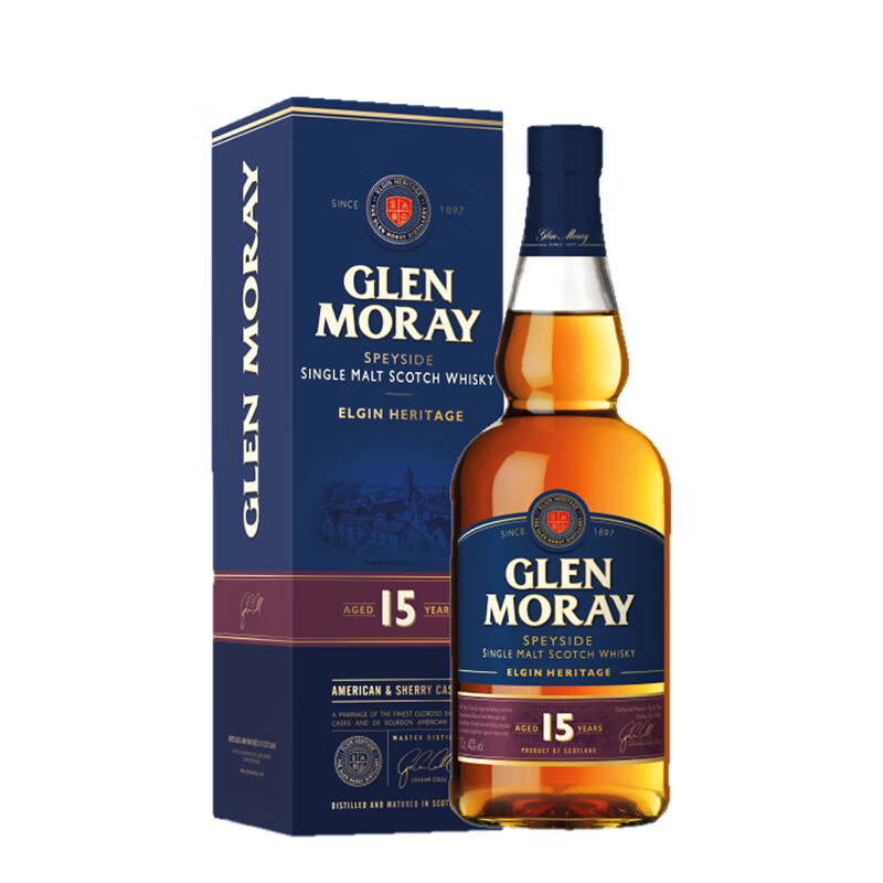 GLEN MORAY 格兰莫雷 15年单一麦芽威士忌 洋酒 苏格兰 斯佩塞产区 双桶陈年 700