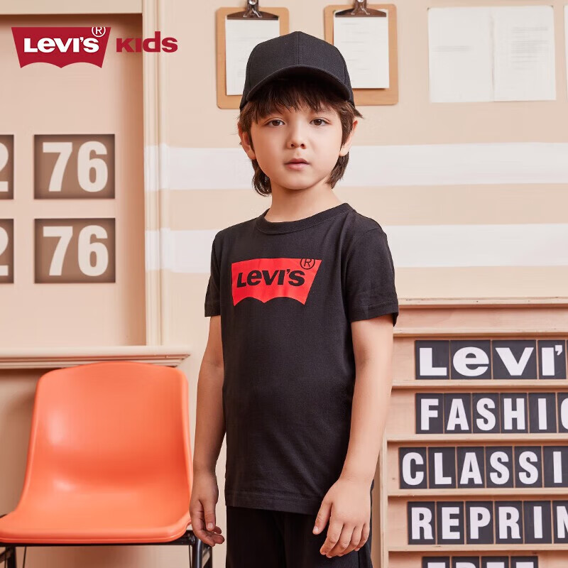 Levi's 李维斯 童装男童短T儿童短袖T恤男孩夏季上衣 正黑色 110(5) 38.56元（需